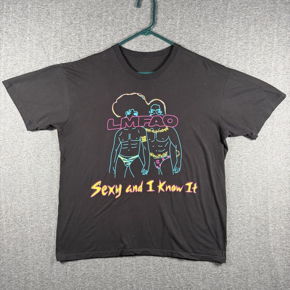 LMFAO Sexy And I Know It T Shirt Black Neon Graphic Party Rock Music Tee Large